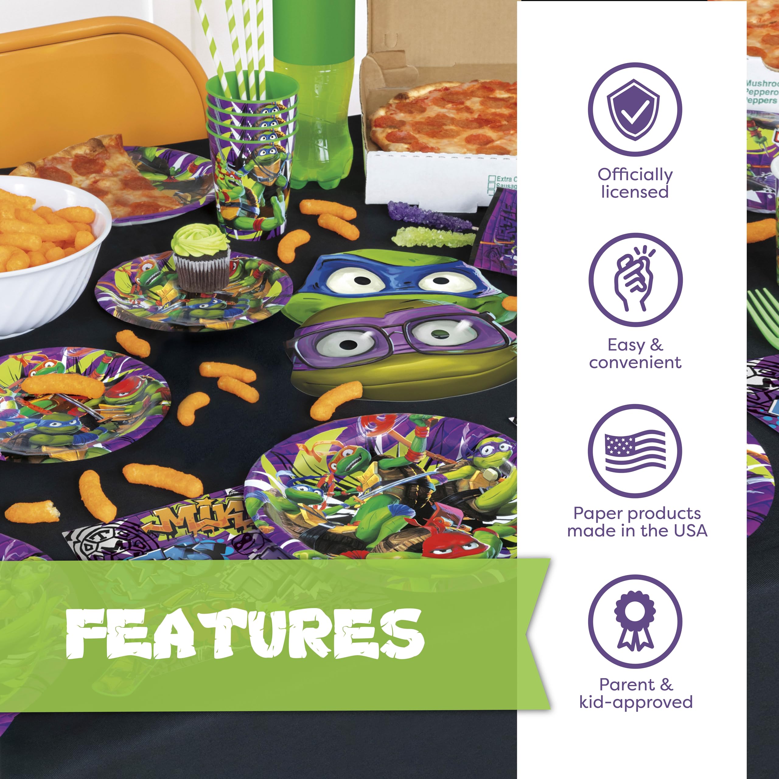 Unique TMNT latex balloons bring colorful atmosphere for a playful setup.