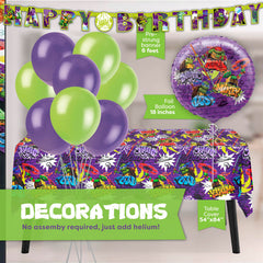 Unique TMNT 9-inch paper plates provide sturdy, kid-friendly dining for 16 guests.