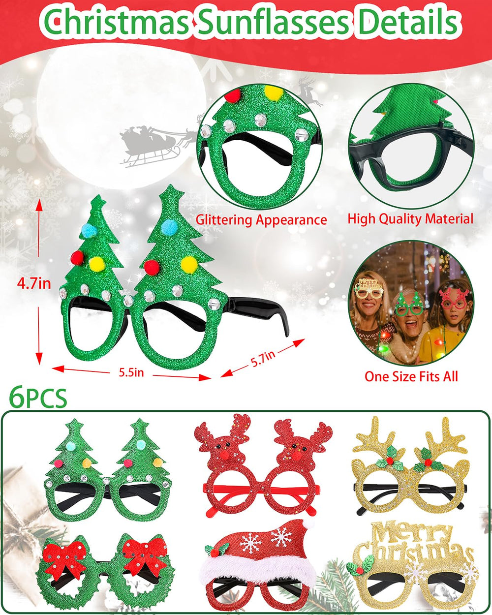 Unistylar glitter glasses add sparkle under lights for memorable party photos.