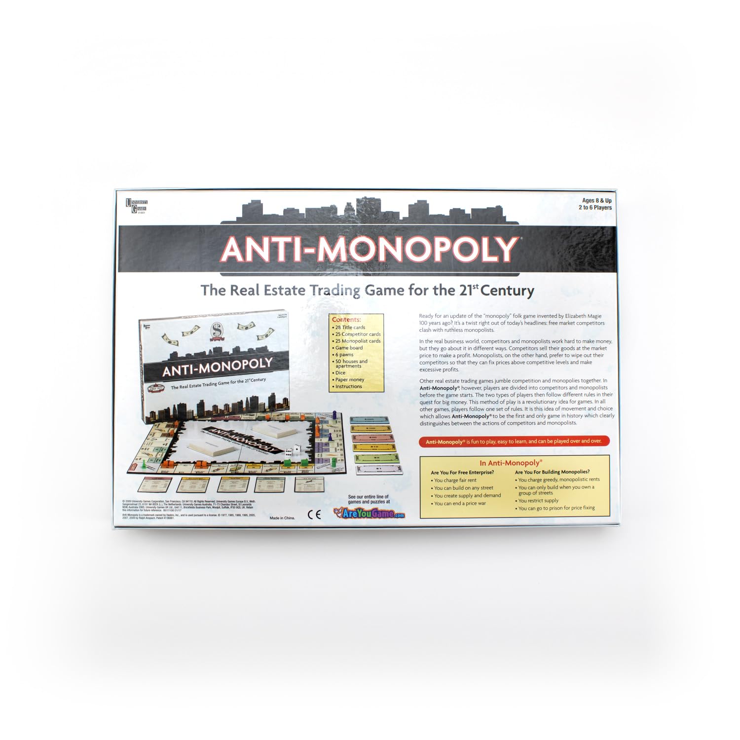 Anti-Monopoly action cards from University Games showing strategic options