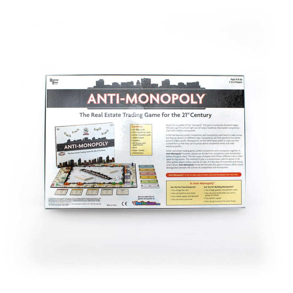 Anti-Monopoly action cards from University Games showing strategic options