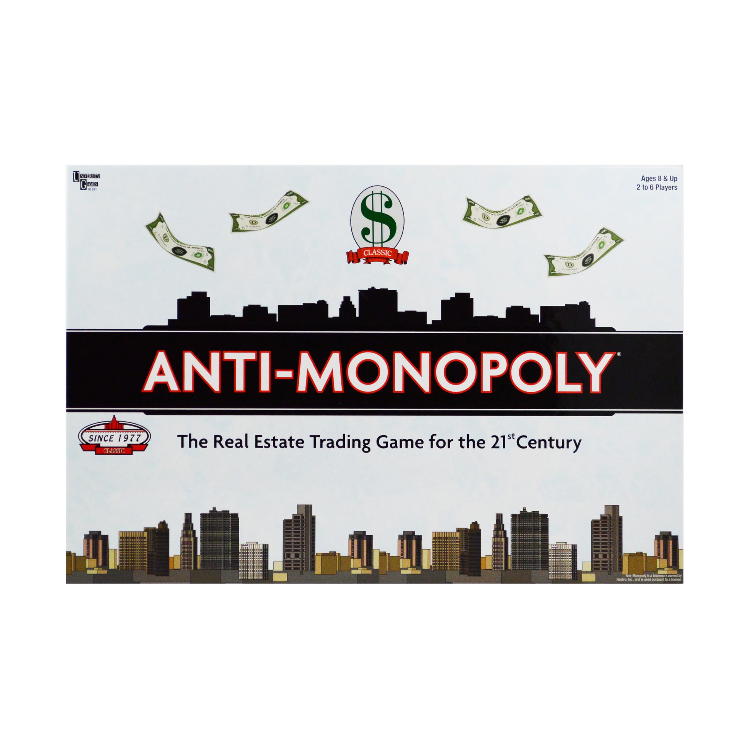 Anti-Monopoly game setup ready for 2–4 players by University Games