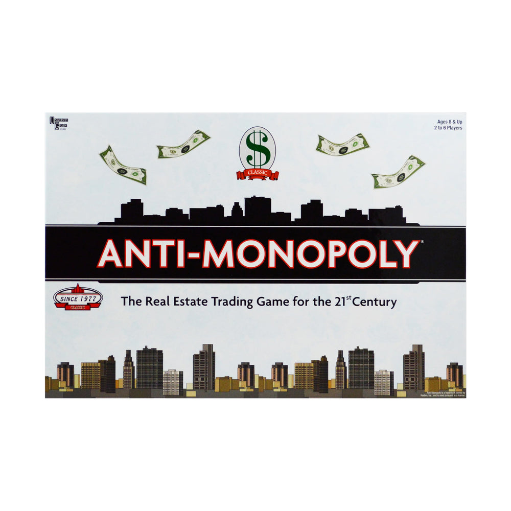 Anti-Monopoly game setup ready for 2–4 players by University Games