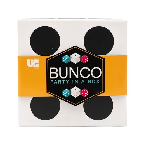 University Games Bunco mini dice and pencils demonstrate all-in-one party kit for instant play.