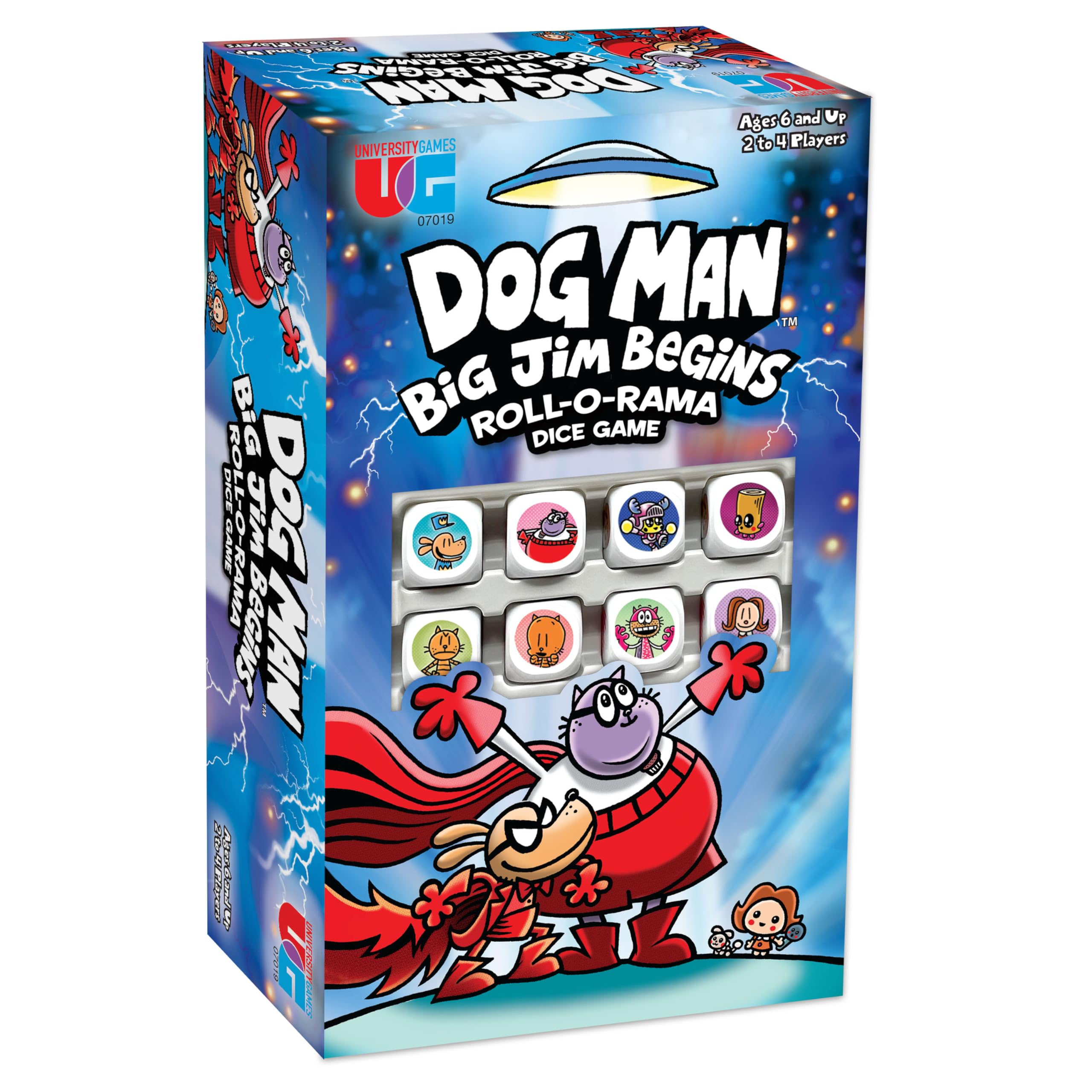 University Games Dog Man Big Jim Begins dice and components for fast family play.