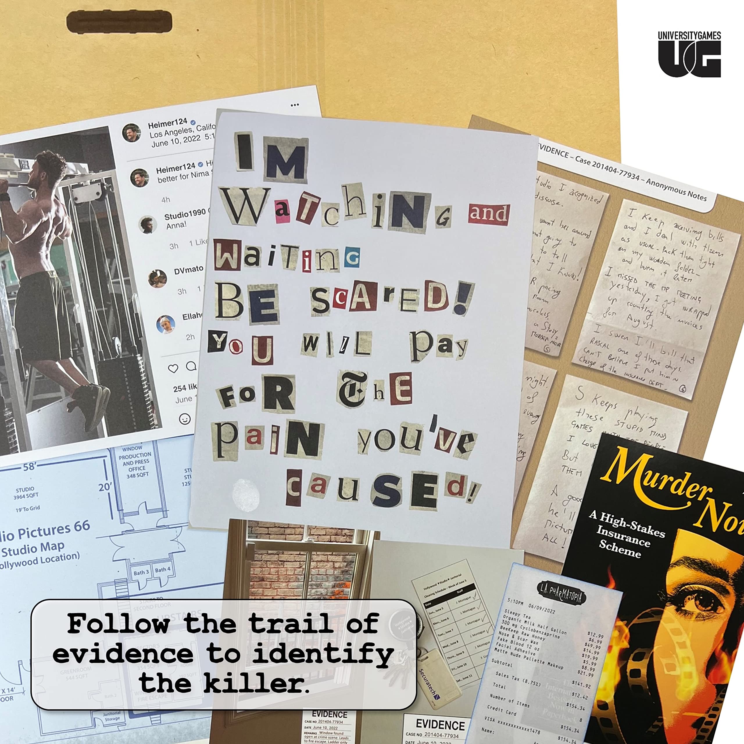 University Games Murder Noir newspaper clippings add authentic context