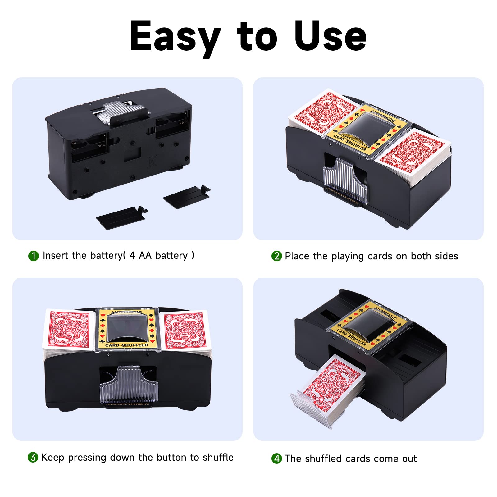 Unniweei automatic card shuffler battery compartment accessible for easy battery changes on the go.