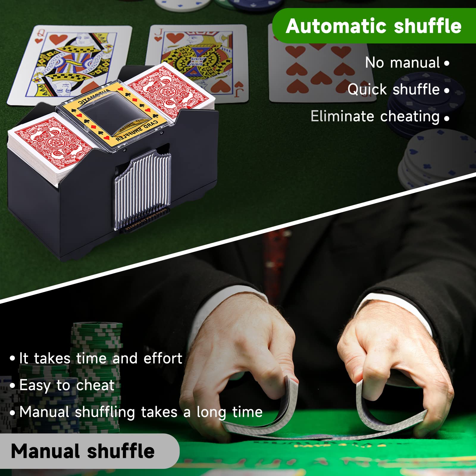 Unniweei card shuffler powered by batteries for portable use.