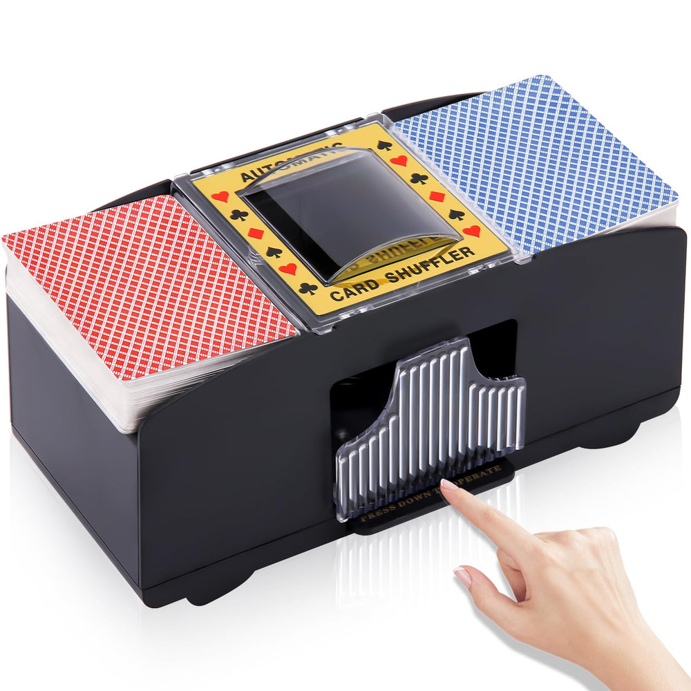 Unniweei automatic card shuffler front view showing a compact home gaming gadget for quick, hands-free shuffling.