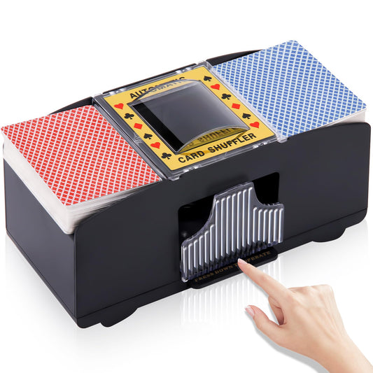 Unniweei automatic card shuffler front view showing a compact home gaming gadget for quick, hands-free shuffling.