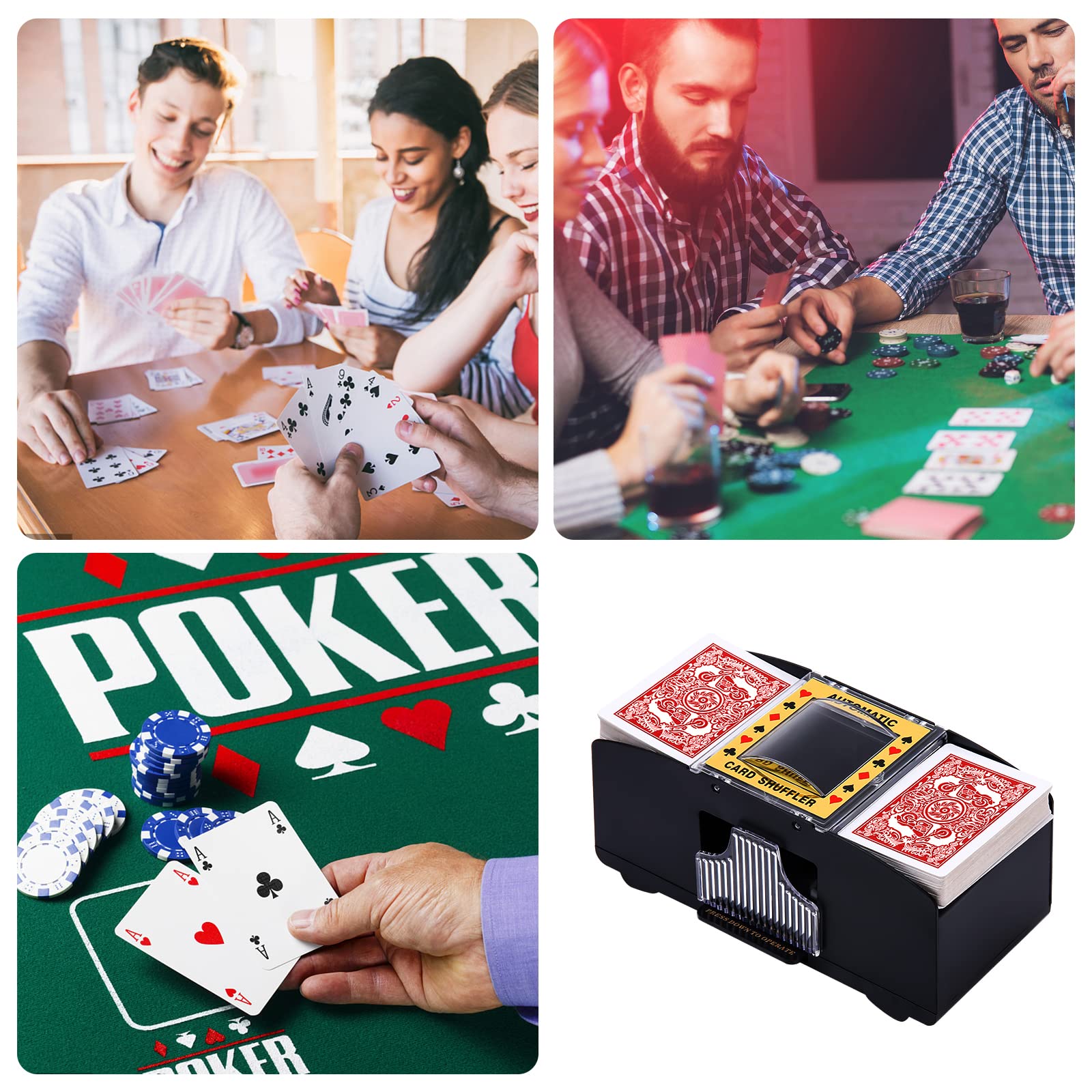 Unniweei automatic card shuffler in use on a table speeds up gameplay with smooth shuffling.