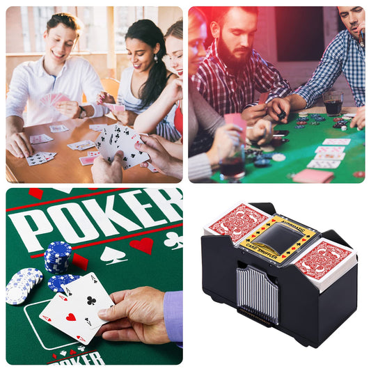 Unniweei shuffler in action shuffling 1-4 decks quickly for poker night.