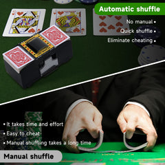 Unniweei automatic card shuffler top view highlighting compact, portable design for parties and travel.