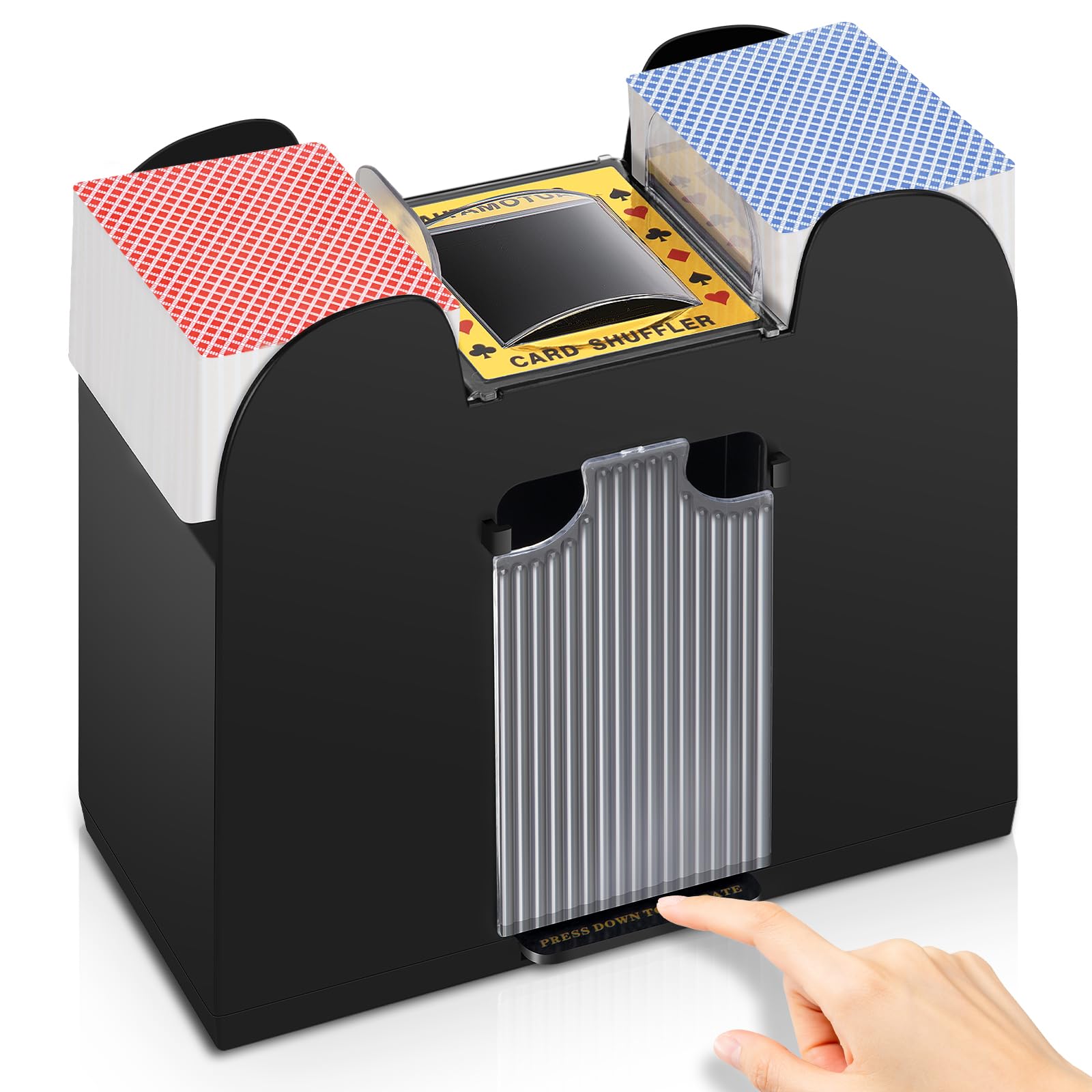 Unniweei Automatic Shuffler front view shows compact battery-powered design for quick rounds