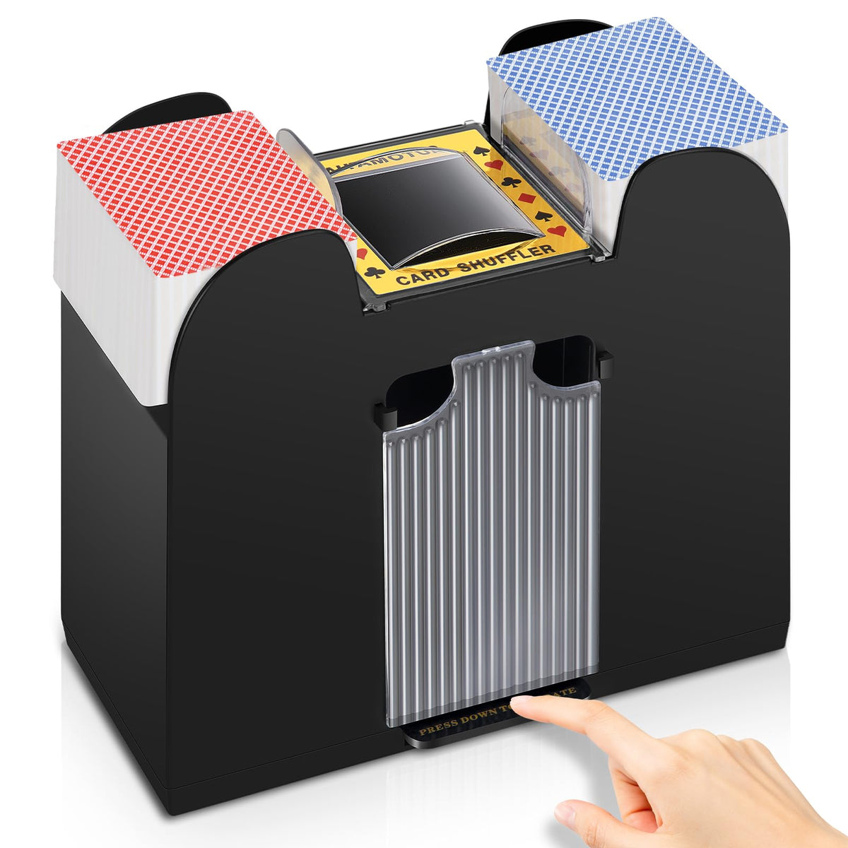 Unniweei Automatic Shuffler front view shows compact battery-powered design for quick rounds