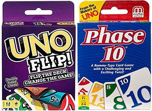 UNO Phase 10 and Uno Flip two-pack front view for family game nights