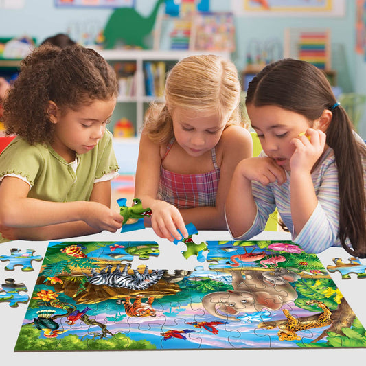 Unolidrom wild-animals puzzle pieces on a table encourage problem solving