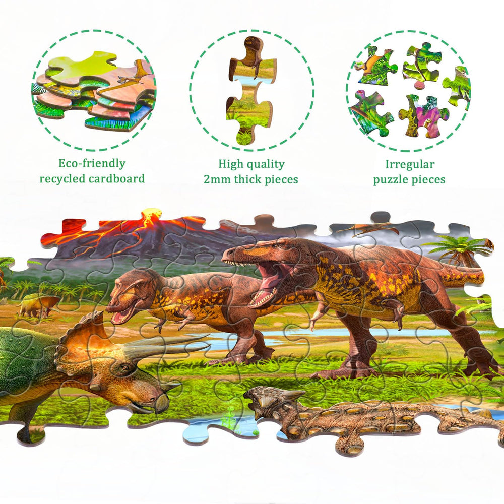 Unolidrom World of Huge Dinosaurs puzzle kids playing at a table encourages collaboration.