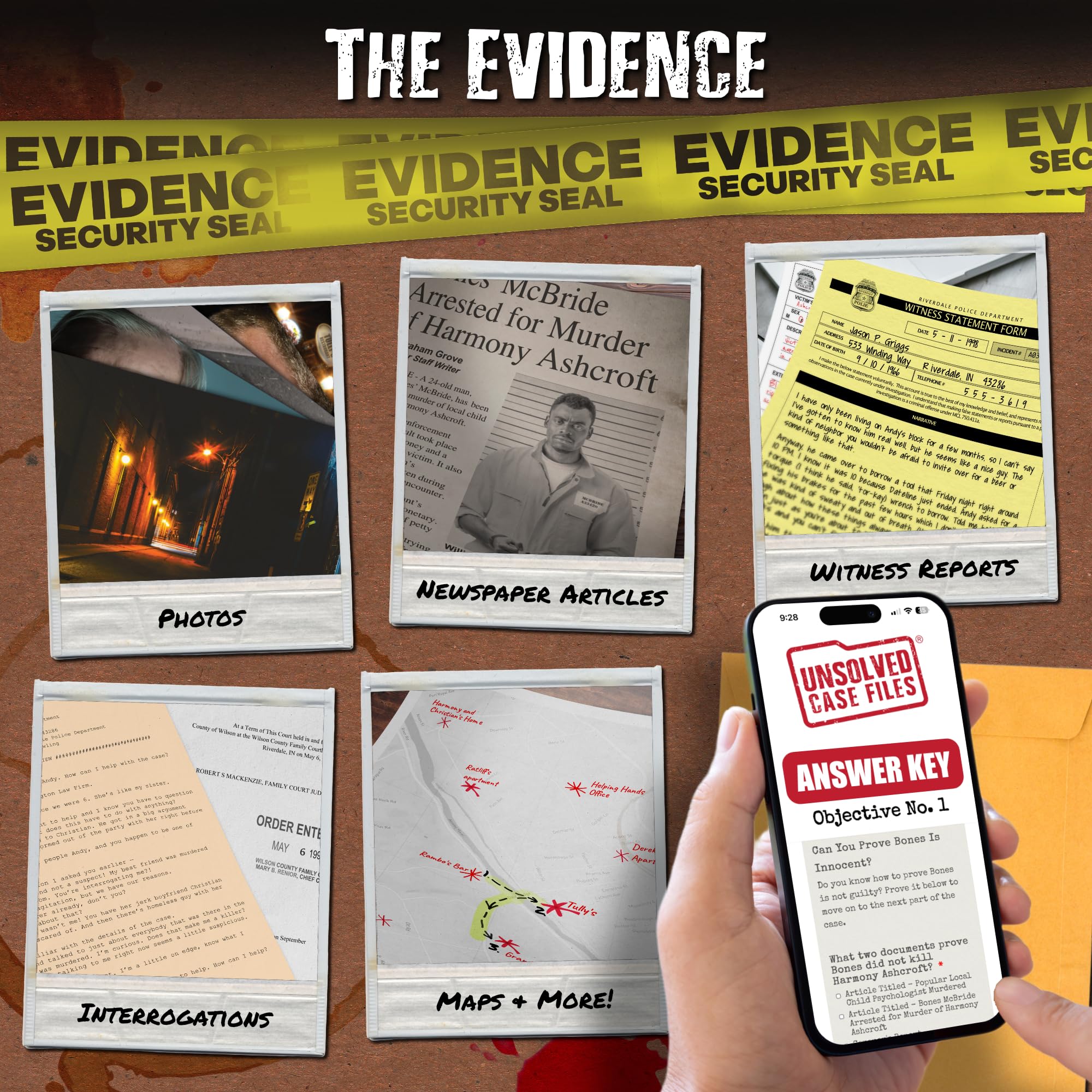 Unsolved Case Files fingerprint card highlights unique prints for verification and comparison.