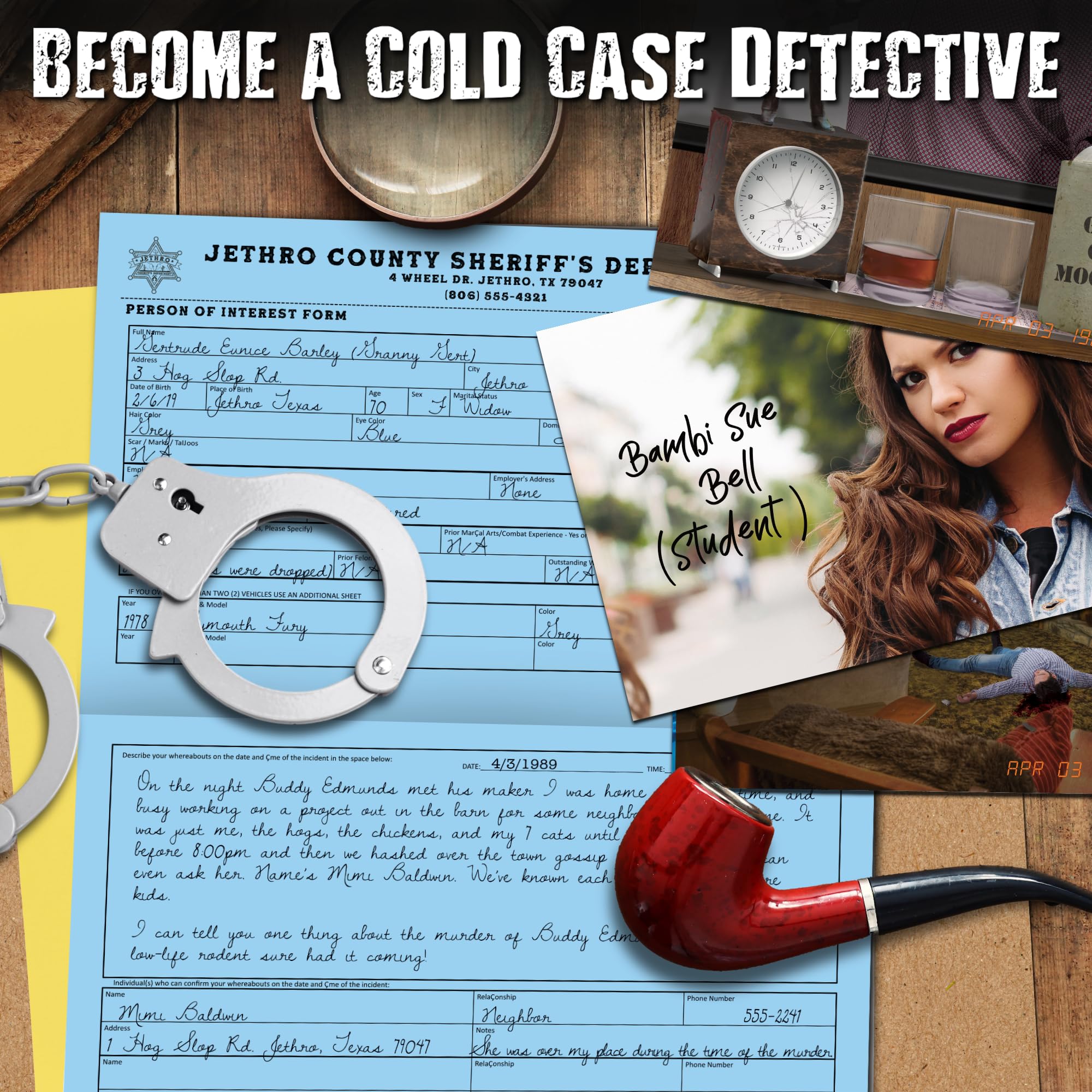 Unsolved Case Files fingerprint card adds realism and detail to the investigation