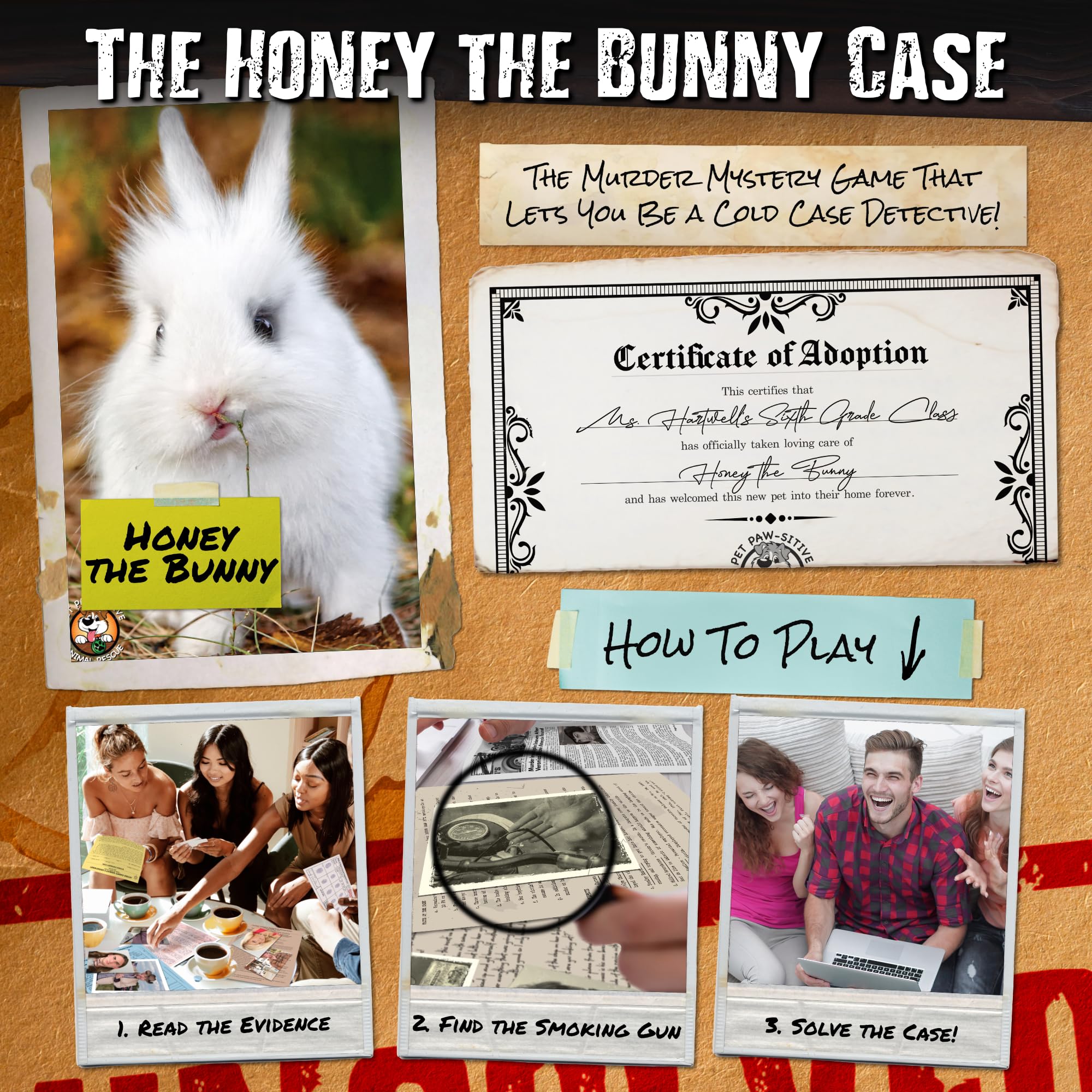 Suspect profiles and photos from Honey the Bunny kit support a vivid investigation.