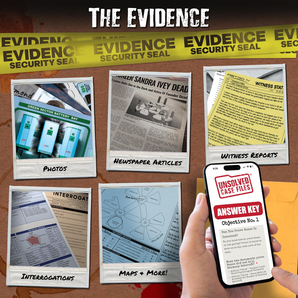 Space station poster from Unsolved Case Files sets the investigative atmosphere for mapping the case.