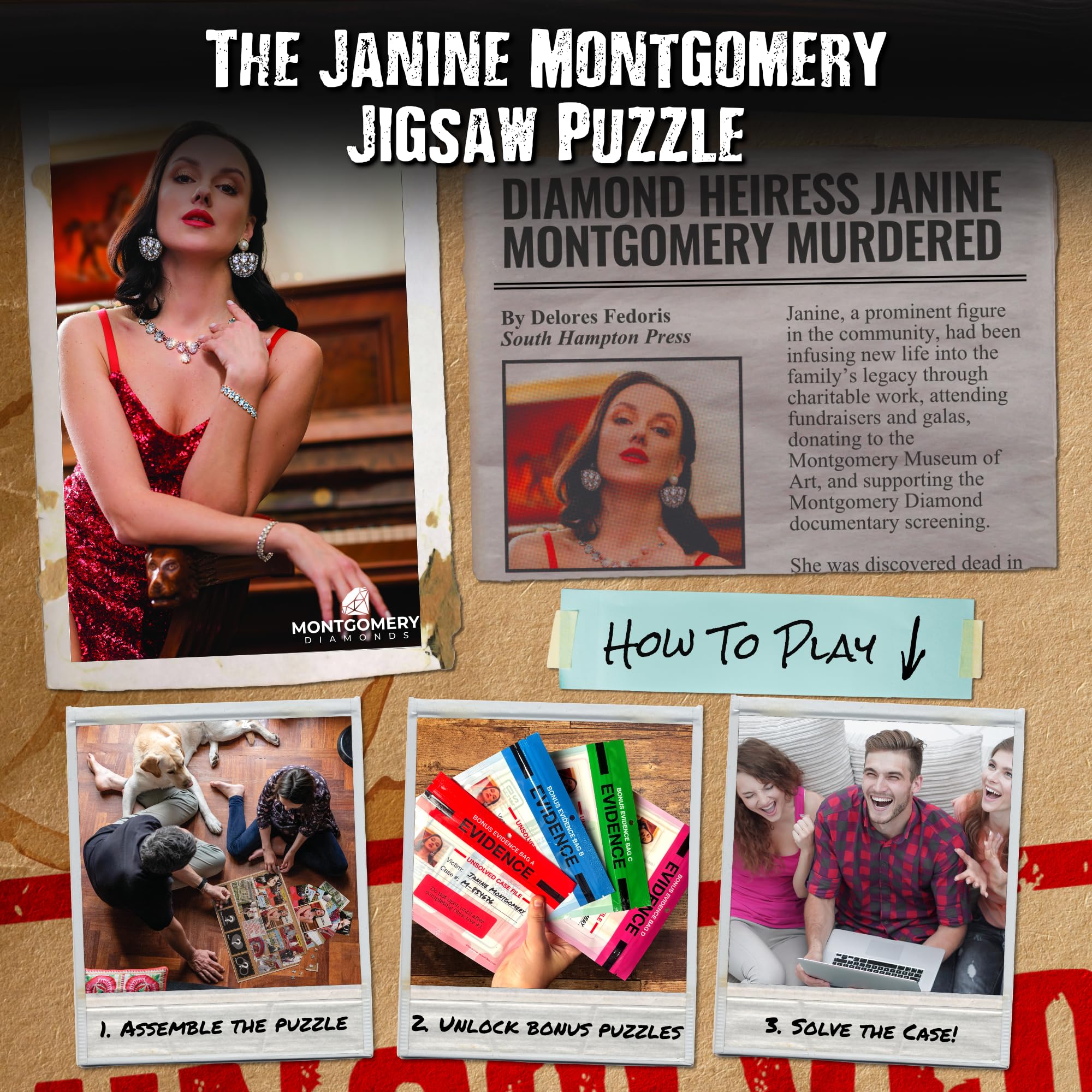 Unsolved Case Files weapon, suspect, motive tiles guide the investigation flow.