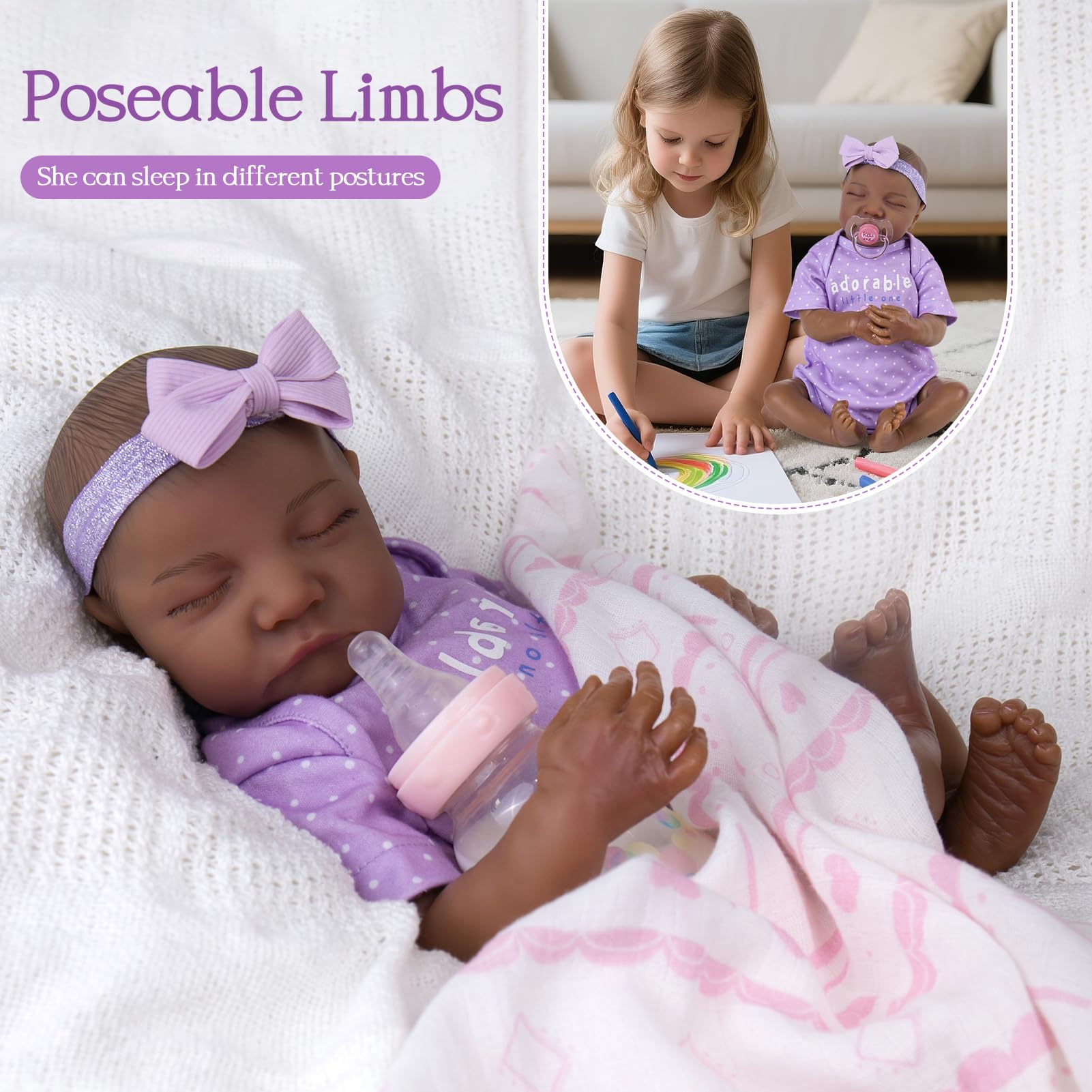 UOFTKIZ newborn proportions 18in doll mirrors real infants for authentic dress and swaddling.