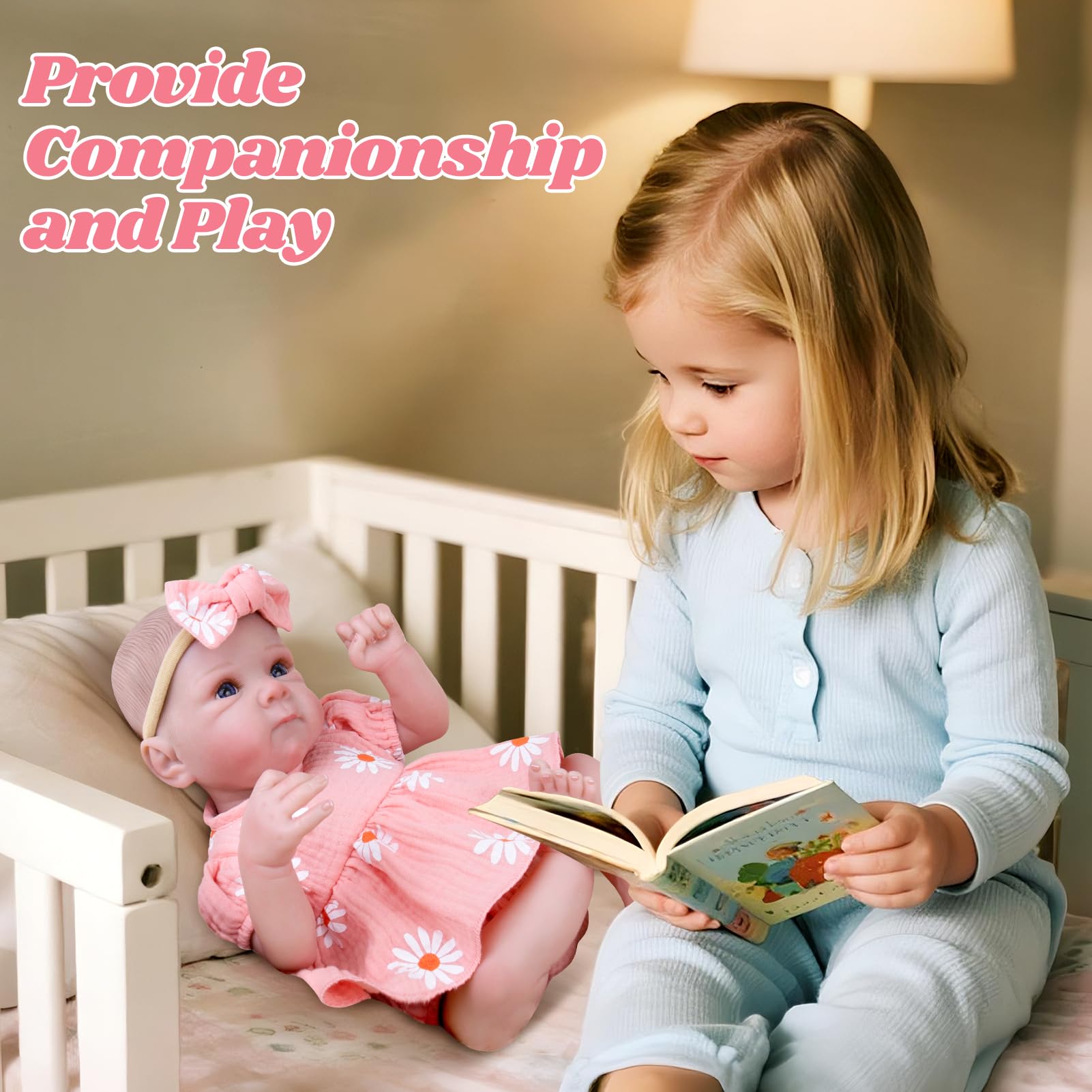 Poseable arms and legs support dressing and nurturing activities.