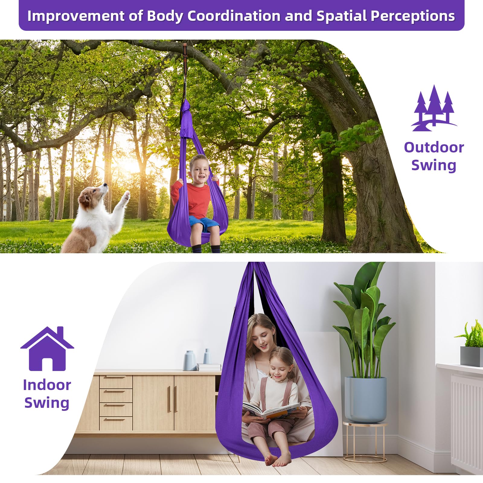 Close-up of soft lycra fabric on UONEME Sensory Joy Swing for comfortable hugs.