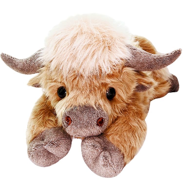 uoozii Highland Cow plush showing removable heating pad for warmth