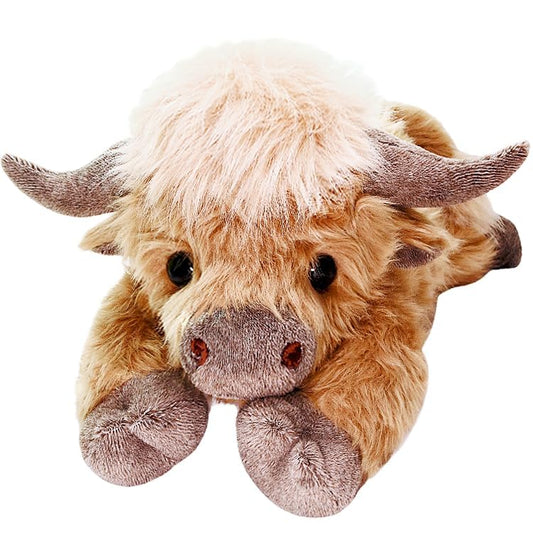 uoozii Highland Cow plush showing removable heating pad for warmth