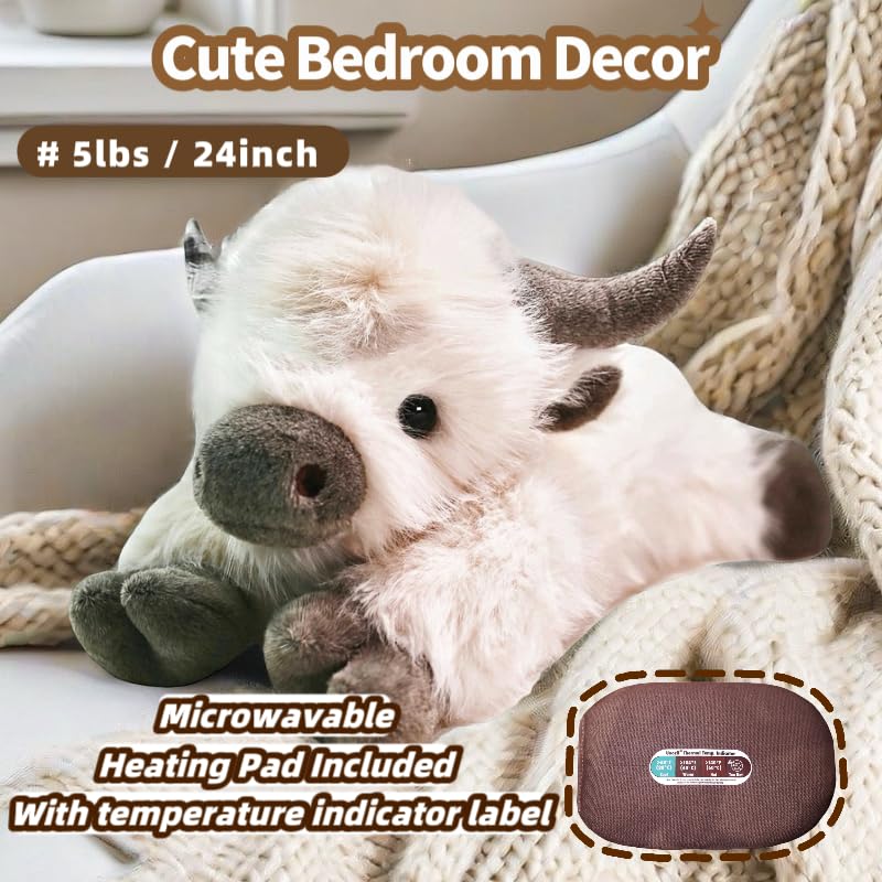 Microwavable warmth in minutes enhances relaxation with the uoozii Highland Cow plush.