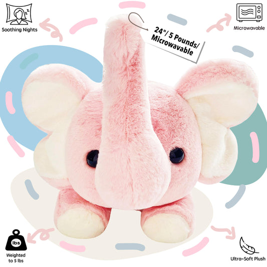uoozii pink elephant with removable heating pad in use for warmth
