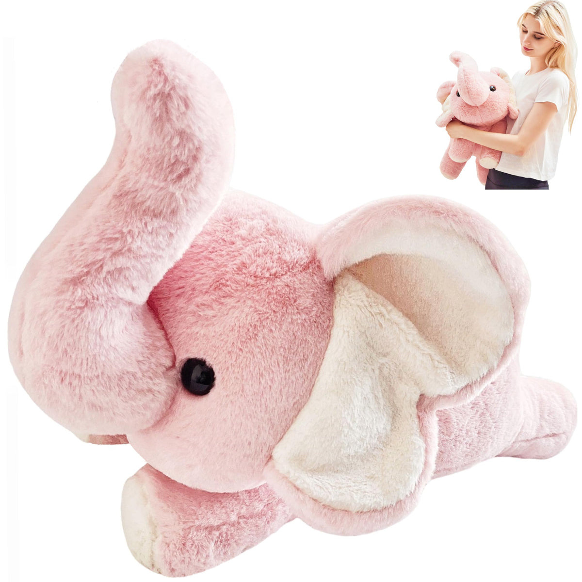 uoozii pink elephant weighted plush in full view for comforting hugs