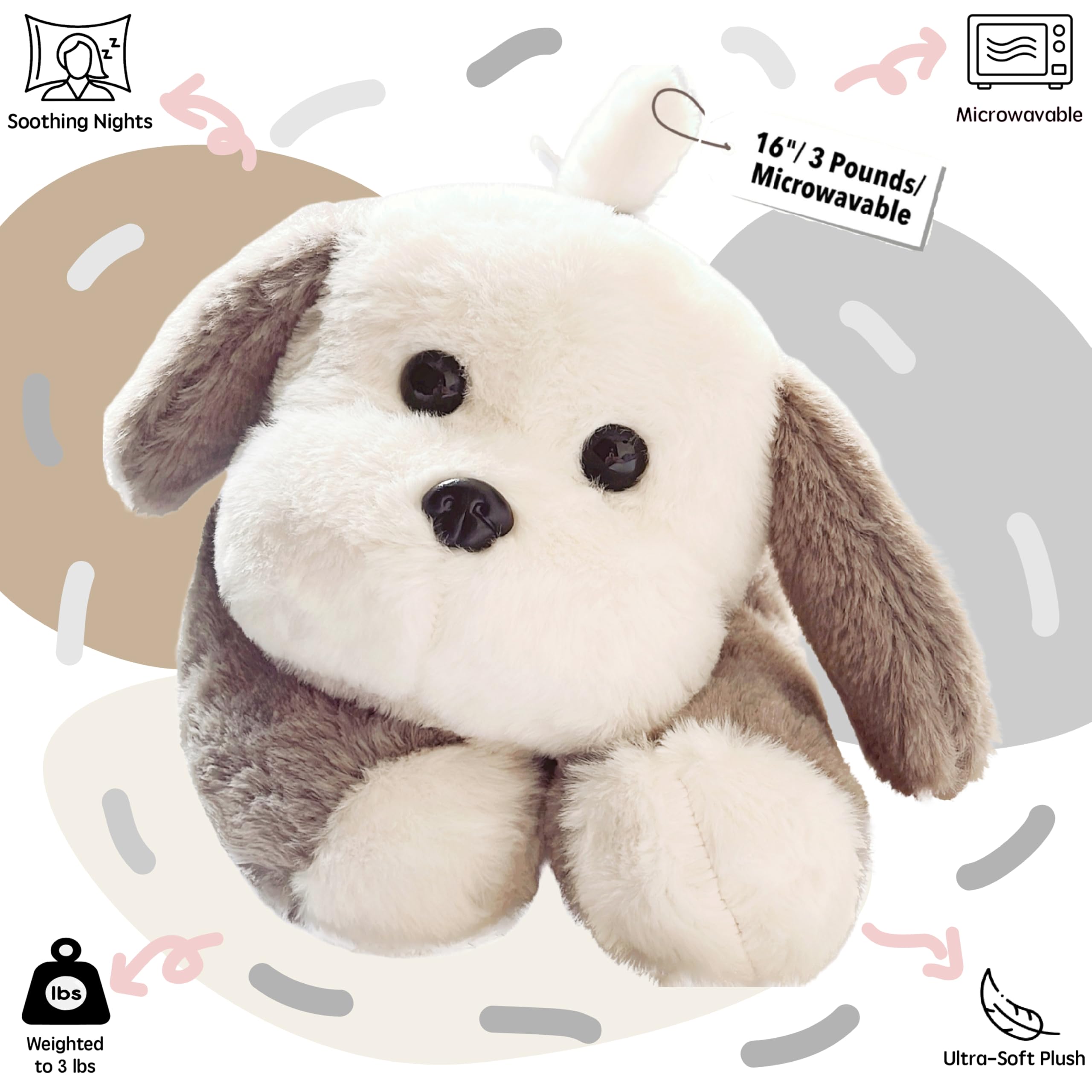 uoozii grey dog plush with removable washable cover for easy cleaning.