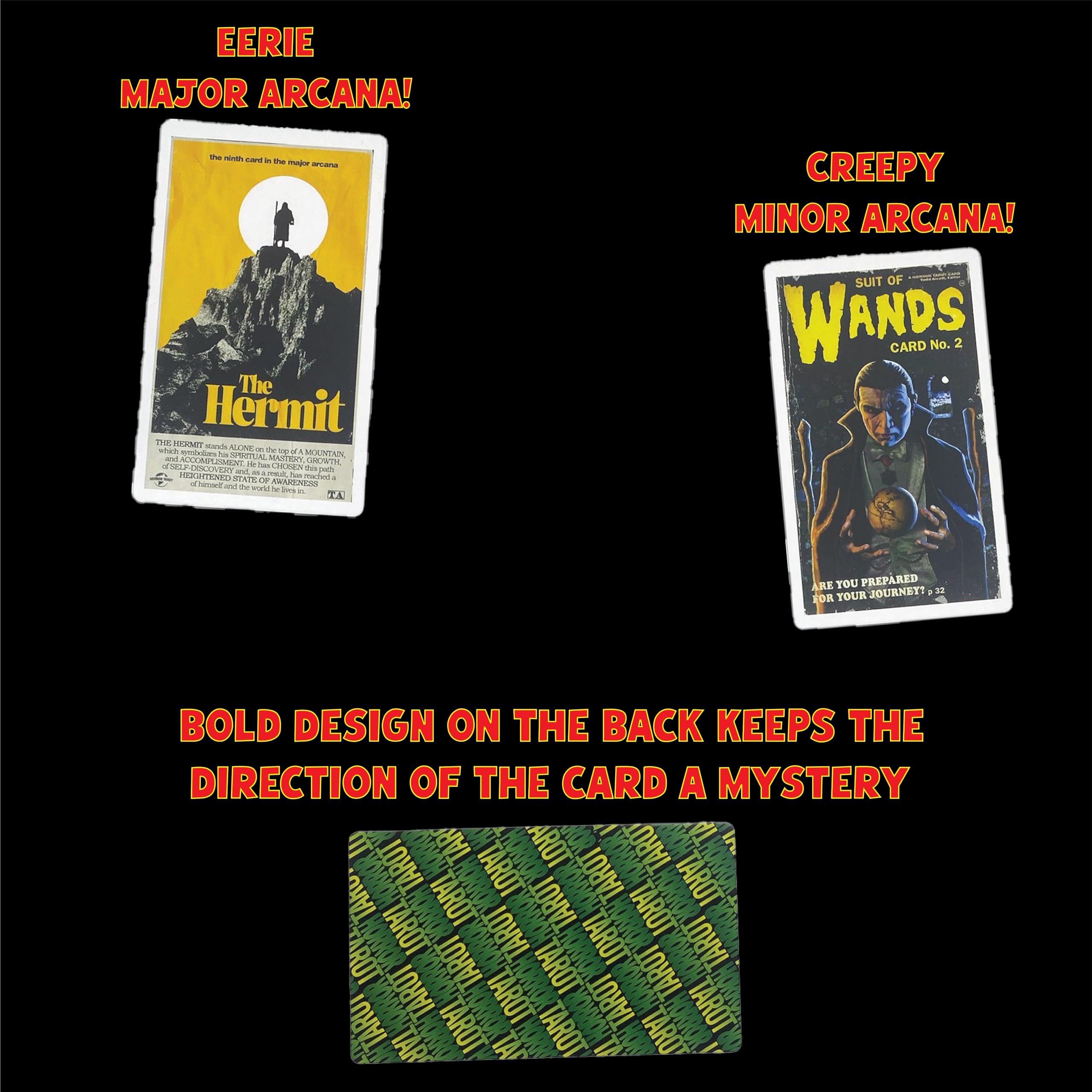 Card pattern design hides orientation to encourage fresh readings