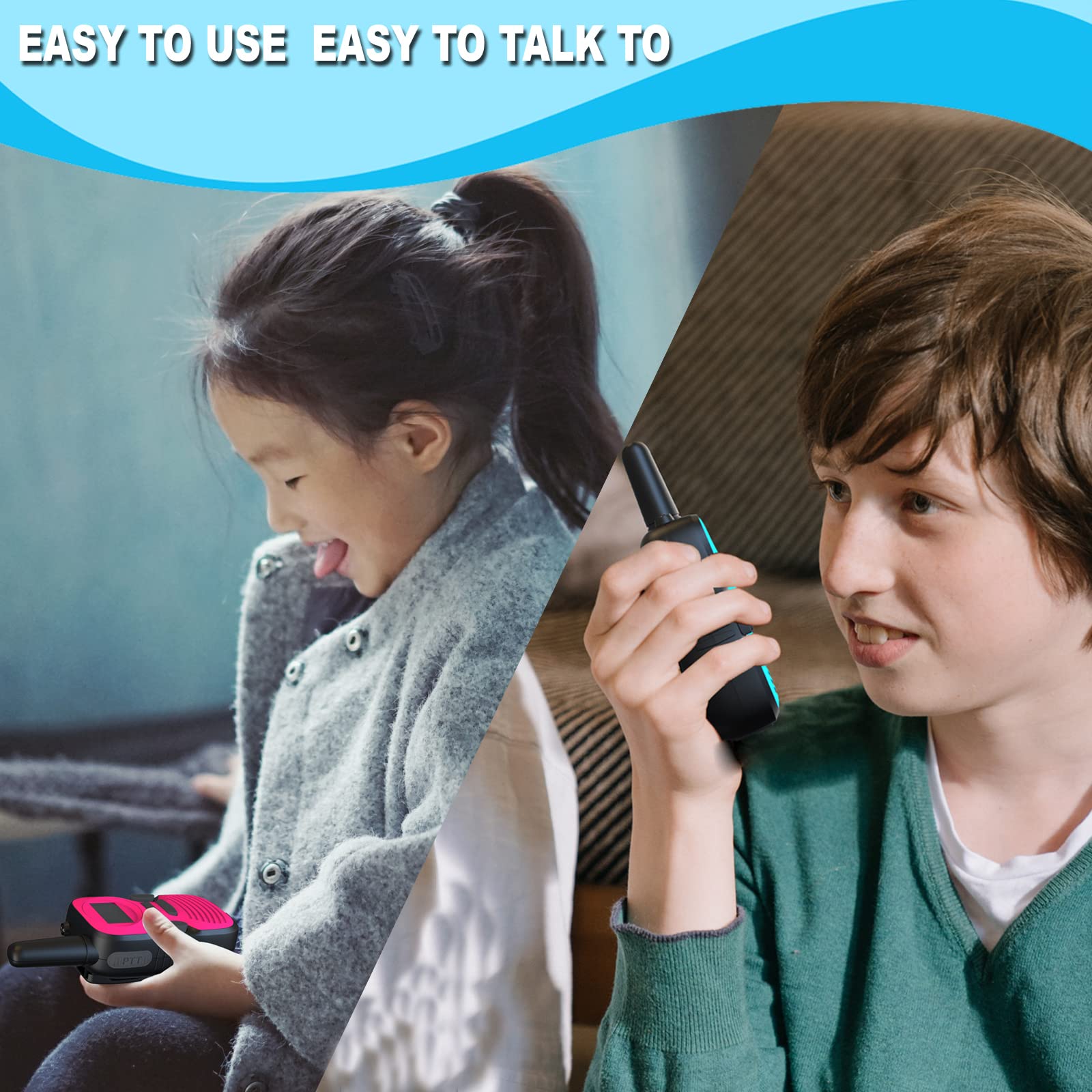 Upitry Kids Walkie Talkies 3-pack support group play and teamwork outdoors.