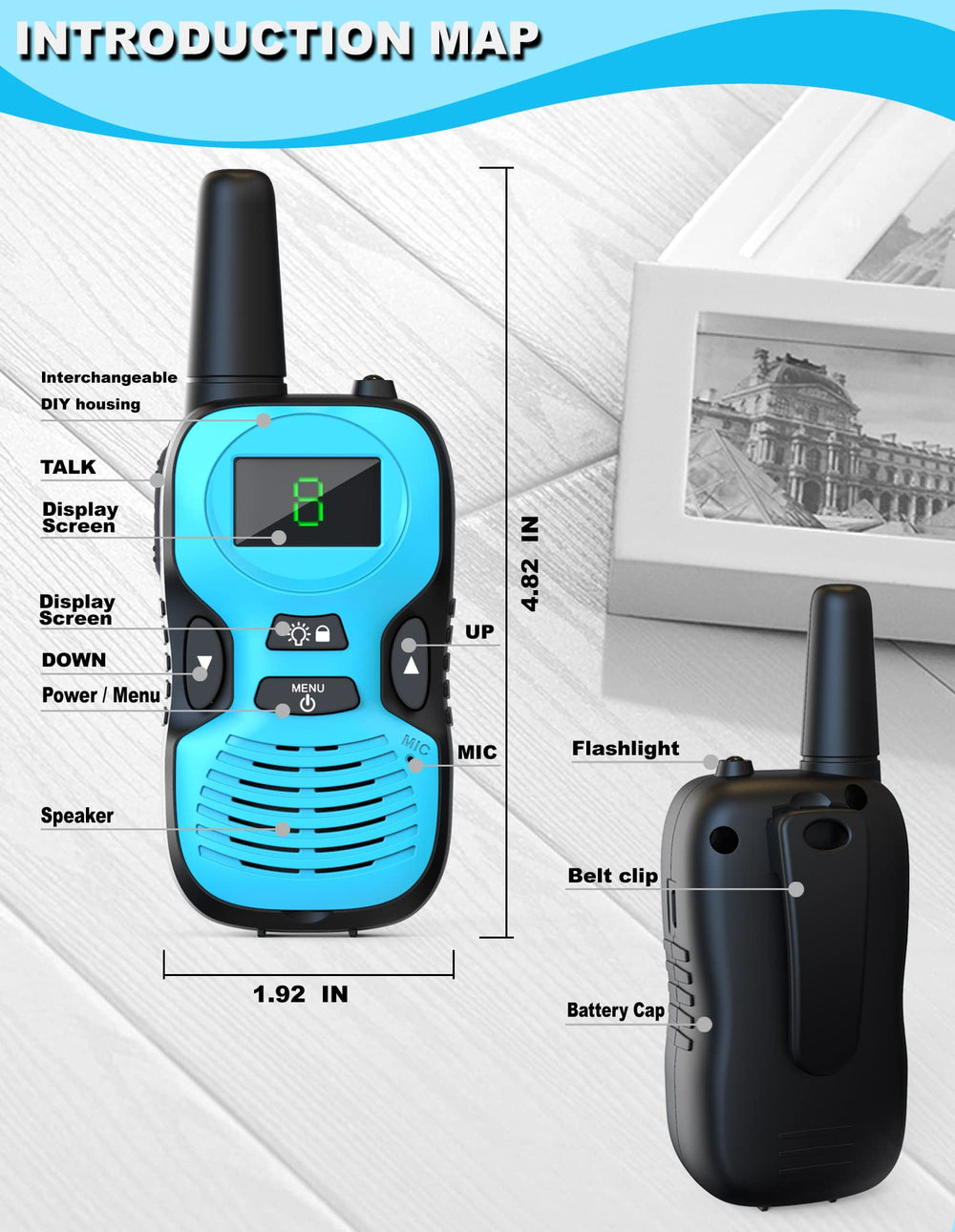 Upitry Kids Walkie Talkies 3-pack rechargeable battery for long play sessions.
