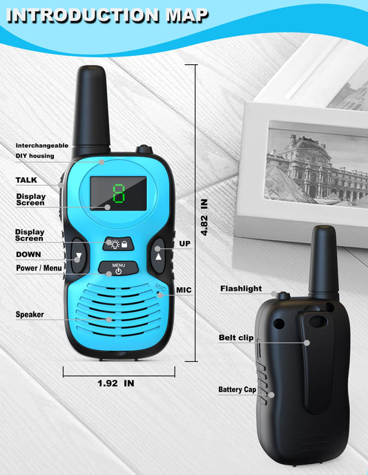 Upitry Kids Walkie Talkies 3-pack rechargeable battery for long play sessions.