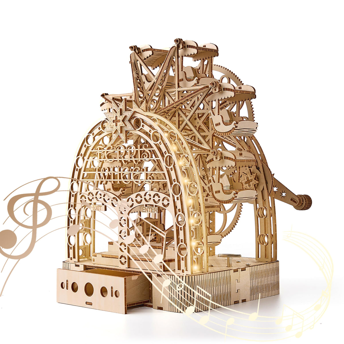 UPLIKE 3D Ferris Wheel puzzle assembled with LED glow and built-in music box.