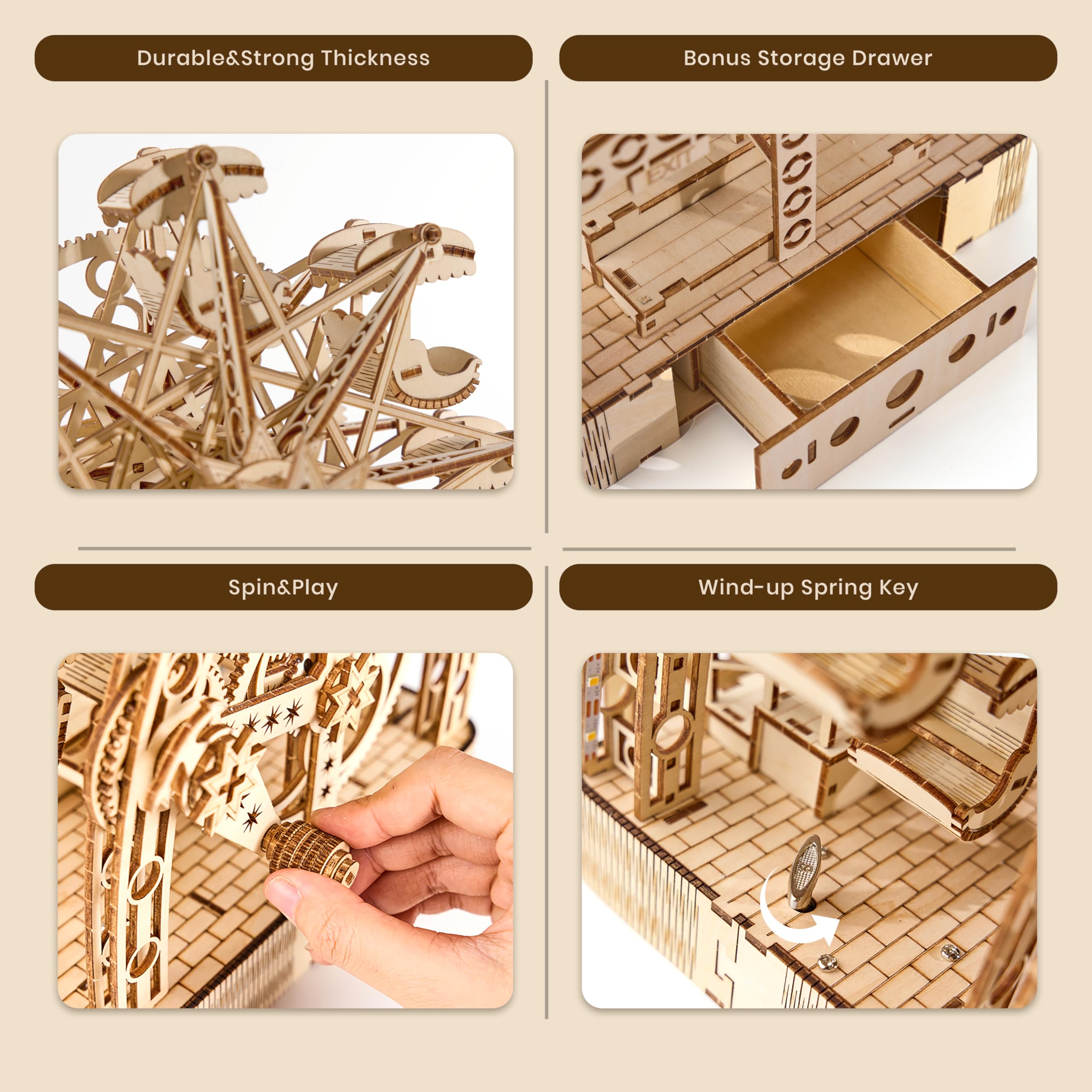 UPLIKE Linden wood construction highlights premium craft and precise laser-cut fit.