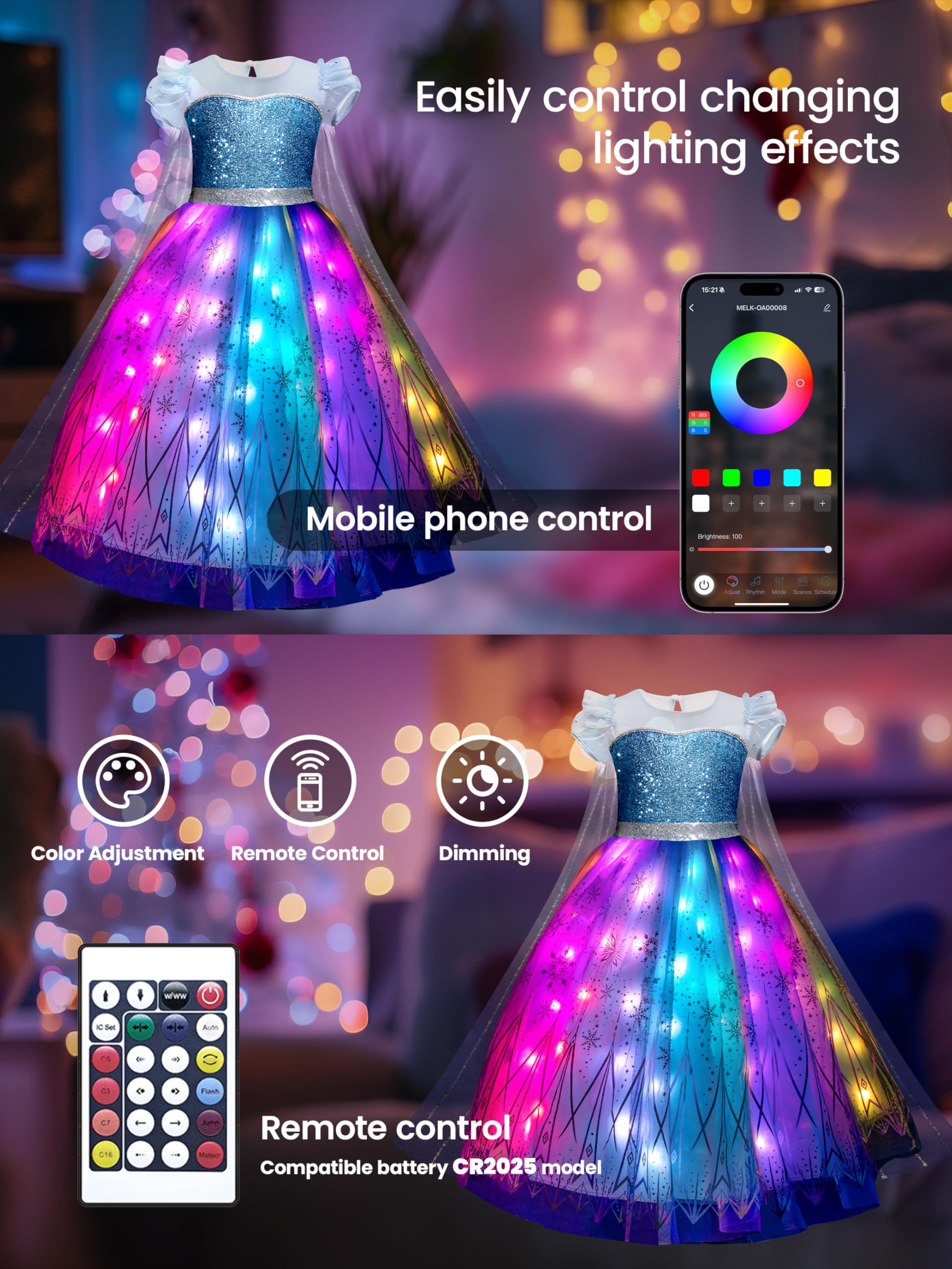 UPORPOR app and remote control provide versatile lighting options.