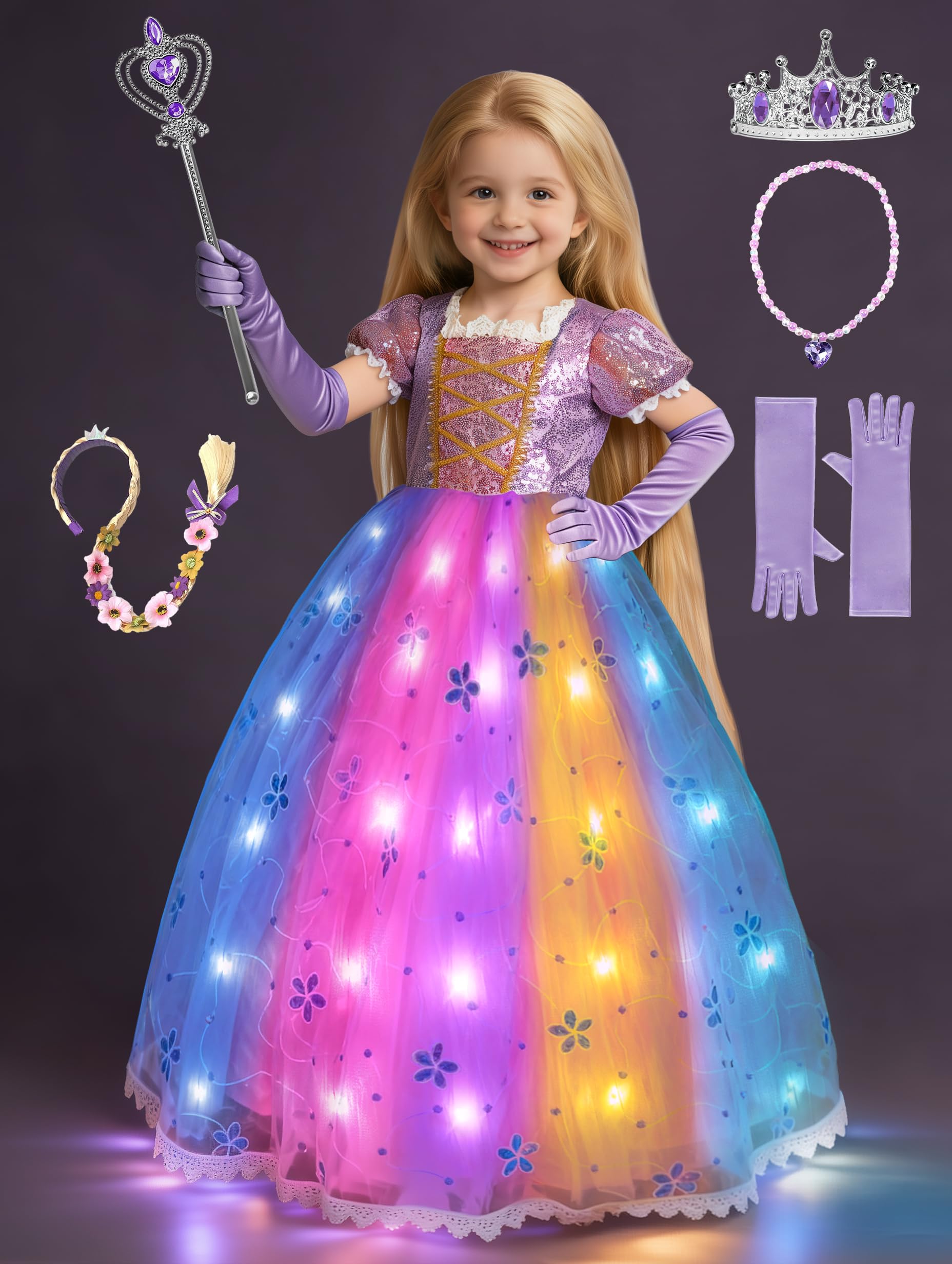 UPORPOR Princess dress with RGB lights adds vibrant playtime color and glow