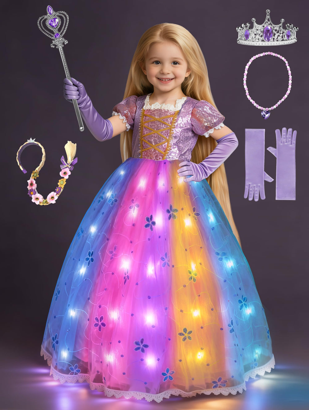 UPORPOR Princess dress with RGB lights adds vibrant playtime color and glow