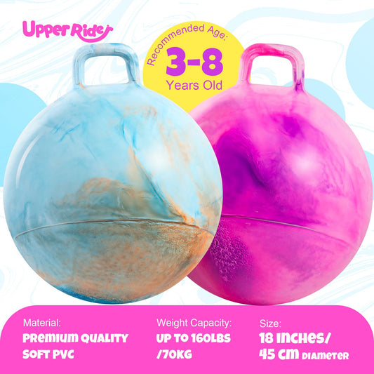 Upper Rider 18-inch hopper ball in purple-pink design designed for safe, engaging hopping.