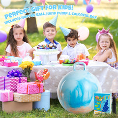 Upper Rider Clouds Hopper Ball blue and orange design adds vibrant playground color.