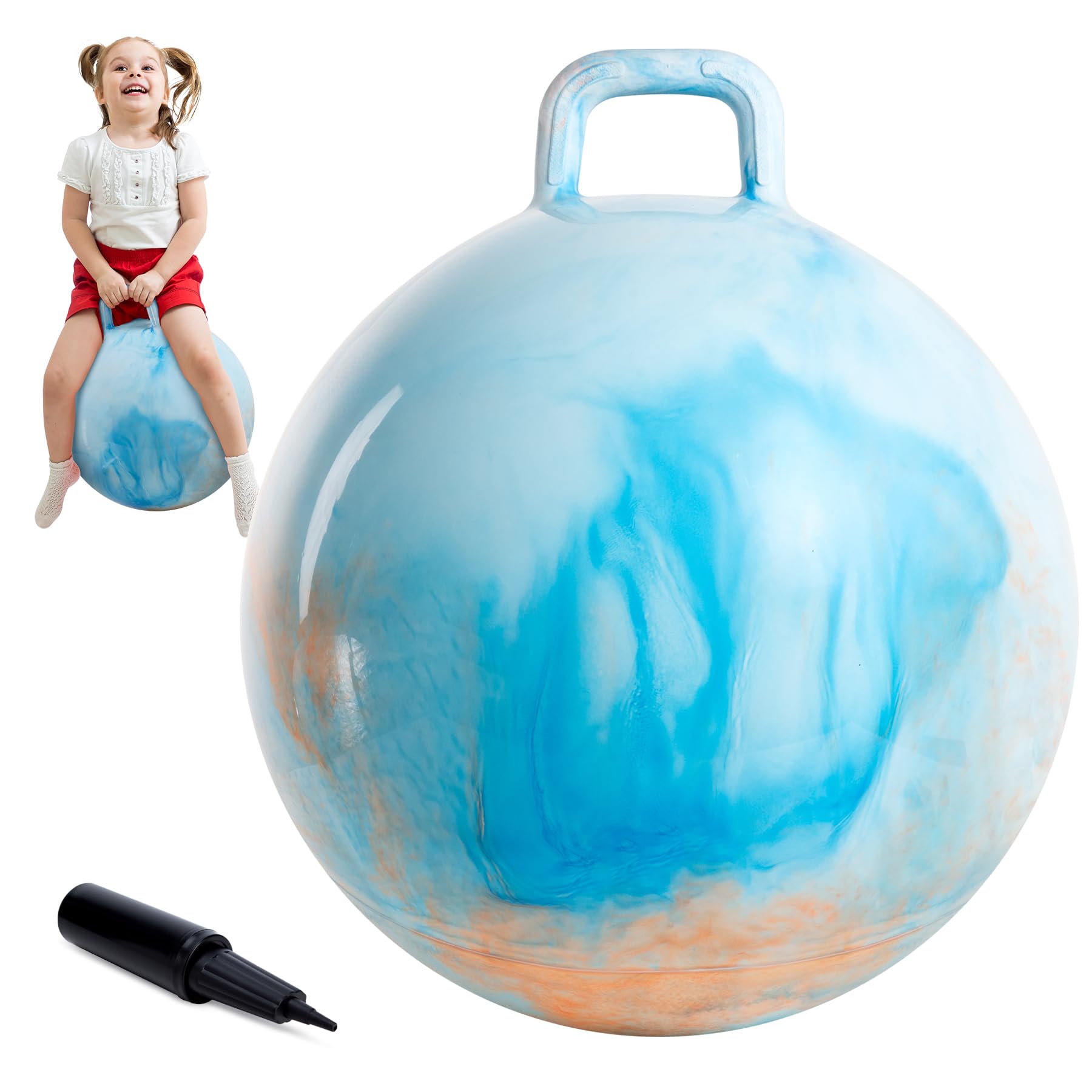 Upper Rider Clouds Hopper Ball with handle for steady, safe bouncing indoors or outdoors.