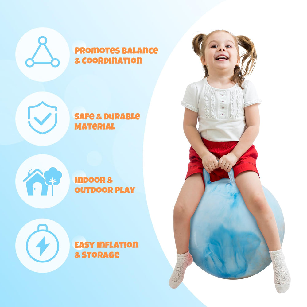 Upper Rider Clouds Hopper Ball with pump used for quick, convenient inflation.