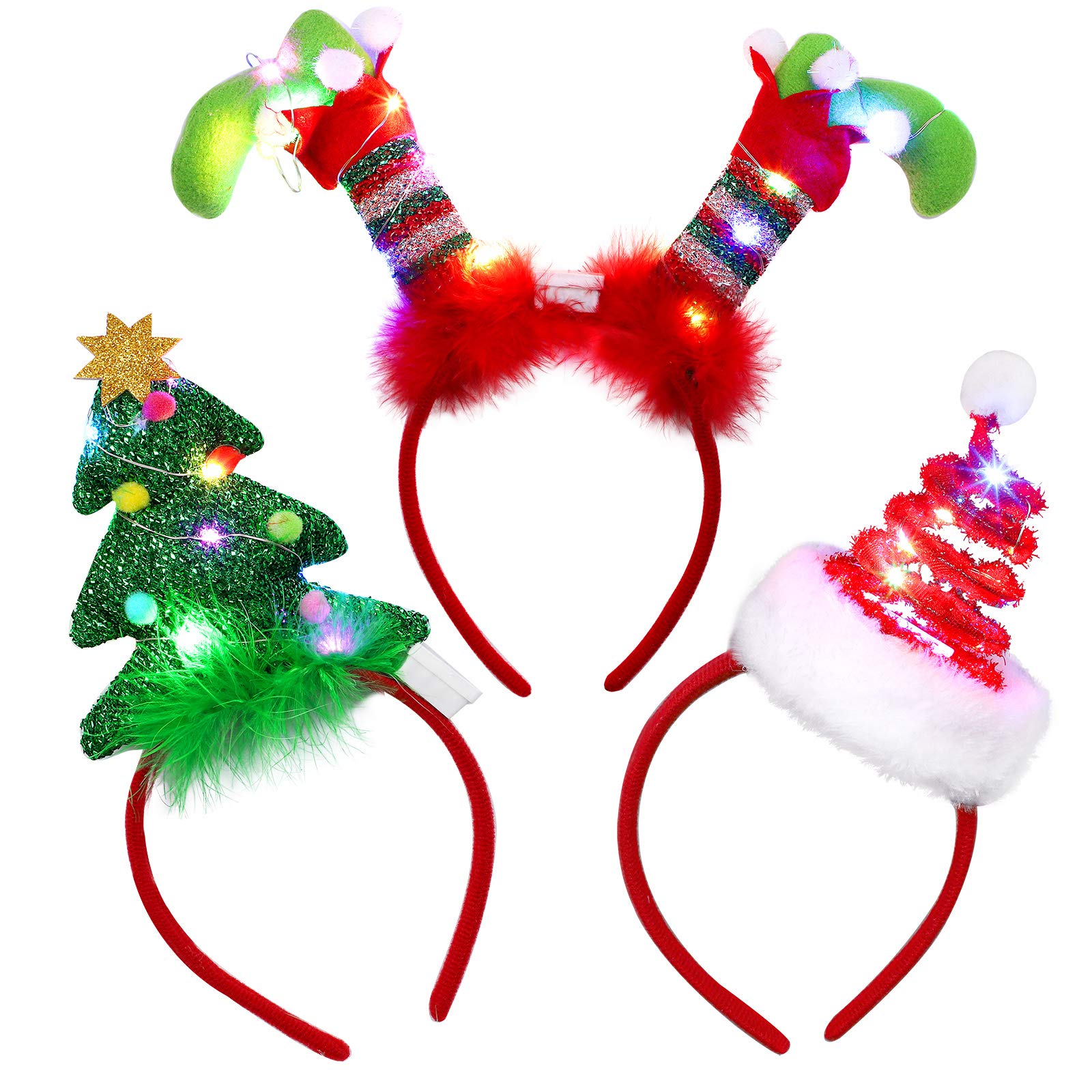 URATOT Christmas LED headband with tree design lights up your festive look.
